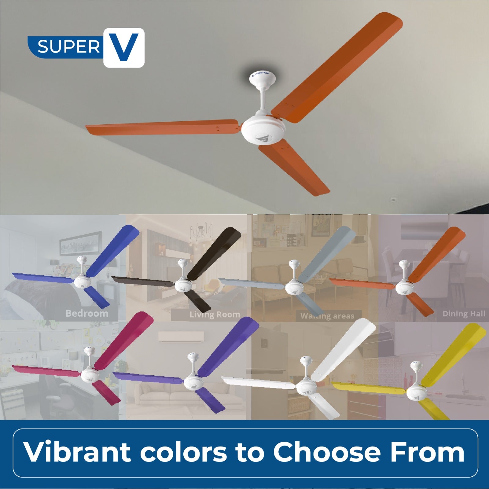 Super V1 BLDC Ceiling Fan - 56 Inches - High Speed Fan With Long Blades and Multi-color Opions