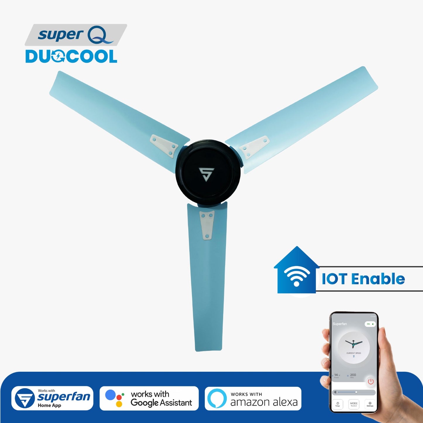 Super Q Duocool Combo IOT BLDC Ceiling Fan -48 Inches- Works with Alexa and Google Assistant
