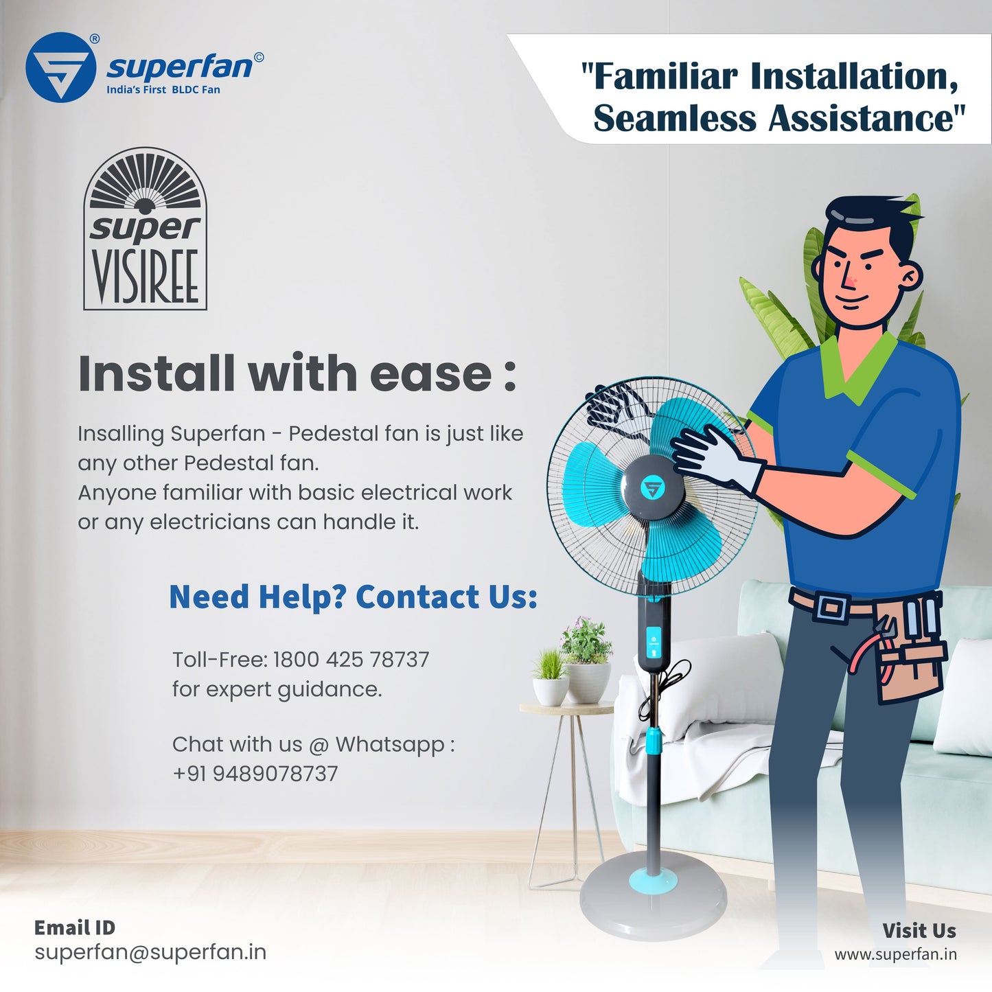 Super Visiree P6 BLDC Pedestal Fan with Remote | 5-Year Warranty