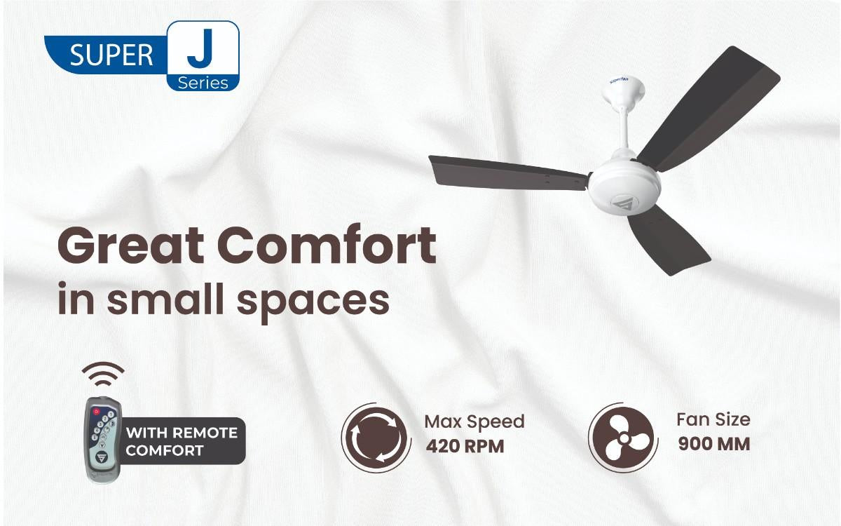 Super J Series brown ceiling fan with remote control for modern home interiors