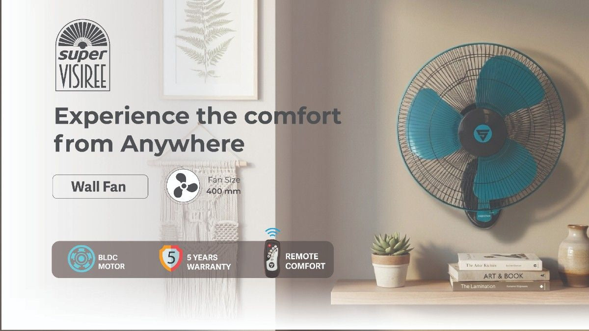 Super VISIREE BLDC wall fan with remote comfort, 400 mm fan size and 5 years warranty