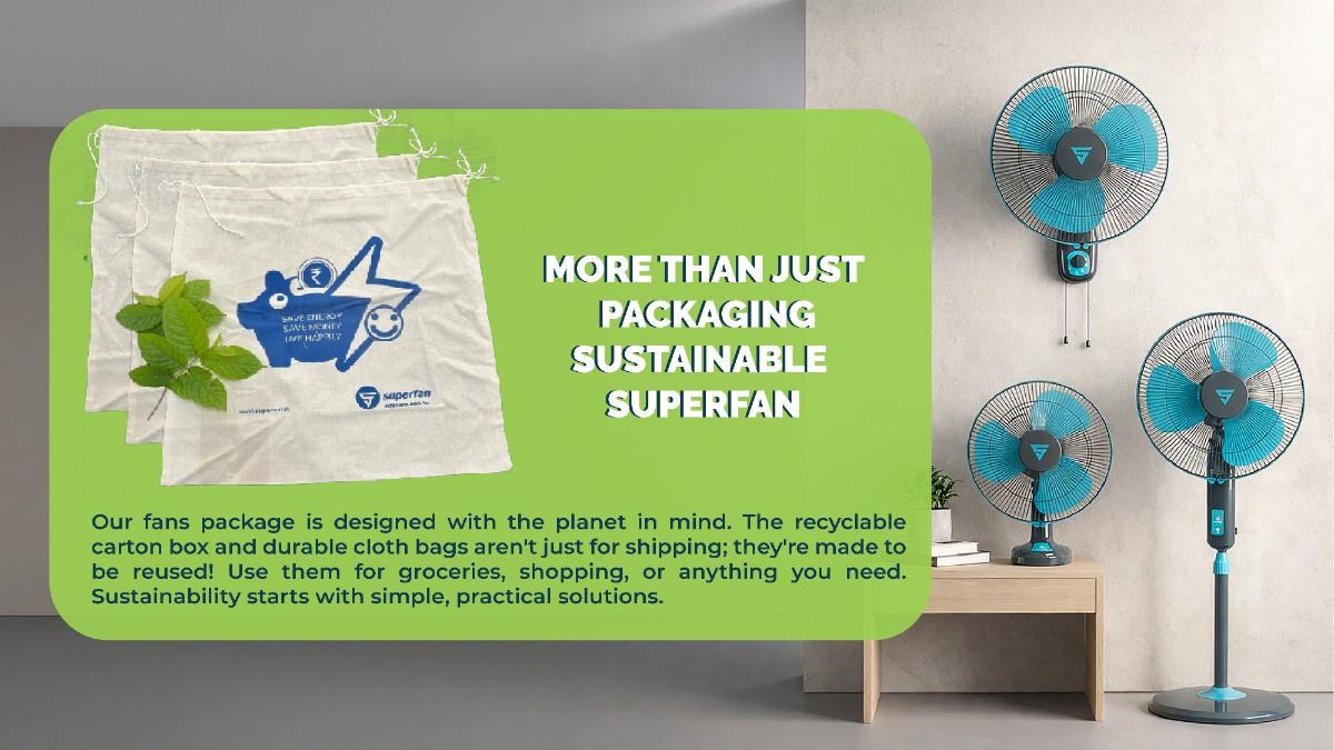 Super VISIREE eco friendly fan packaging with sustainable reusable cotton bags and BLDC fansSuper VISIREE eco friendly fan packaging with sustainable reusable cotton bags and BLDC fans
