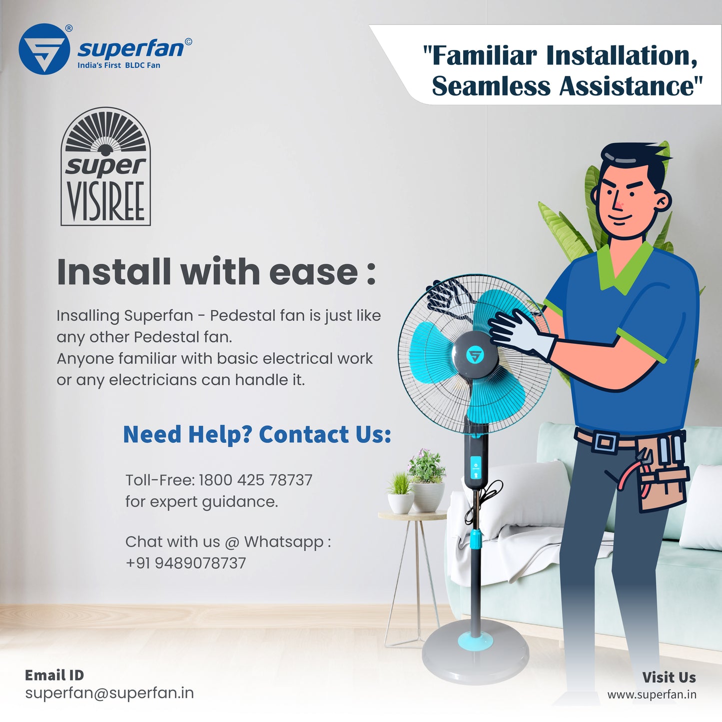 Super Visiree P6 BLDC Pedestal Fan with Remote | 5-Year Warranty