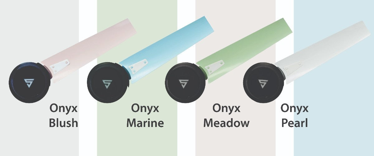 Superfan q duocool ceiling fan Onyx series available in blush marine meadow and pearl colour variants