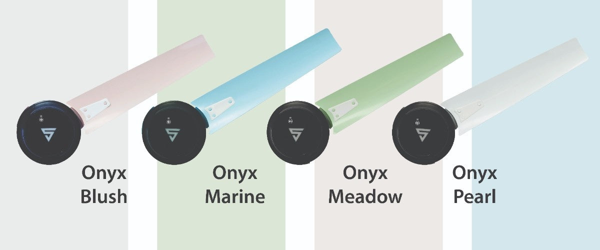 Superfan myq voice control ceiling fan Onyx series available in blush marine meadow and pearl colour variants