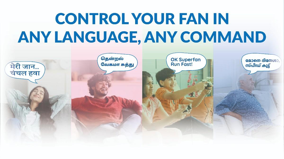 Voice controlled ceiling fan supporting multiple languages and commands for smart home convenience